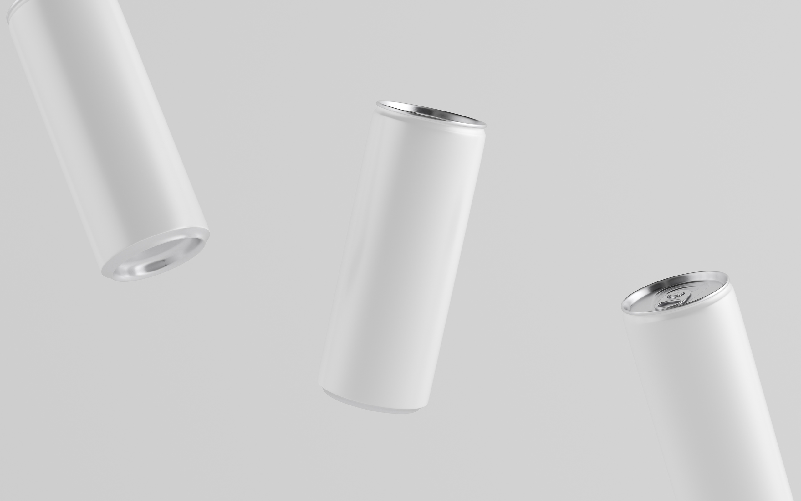 250ml / 8.4 oz. Aluminium Can Mockup - Three Floating Cans. Blank Label